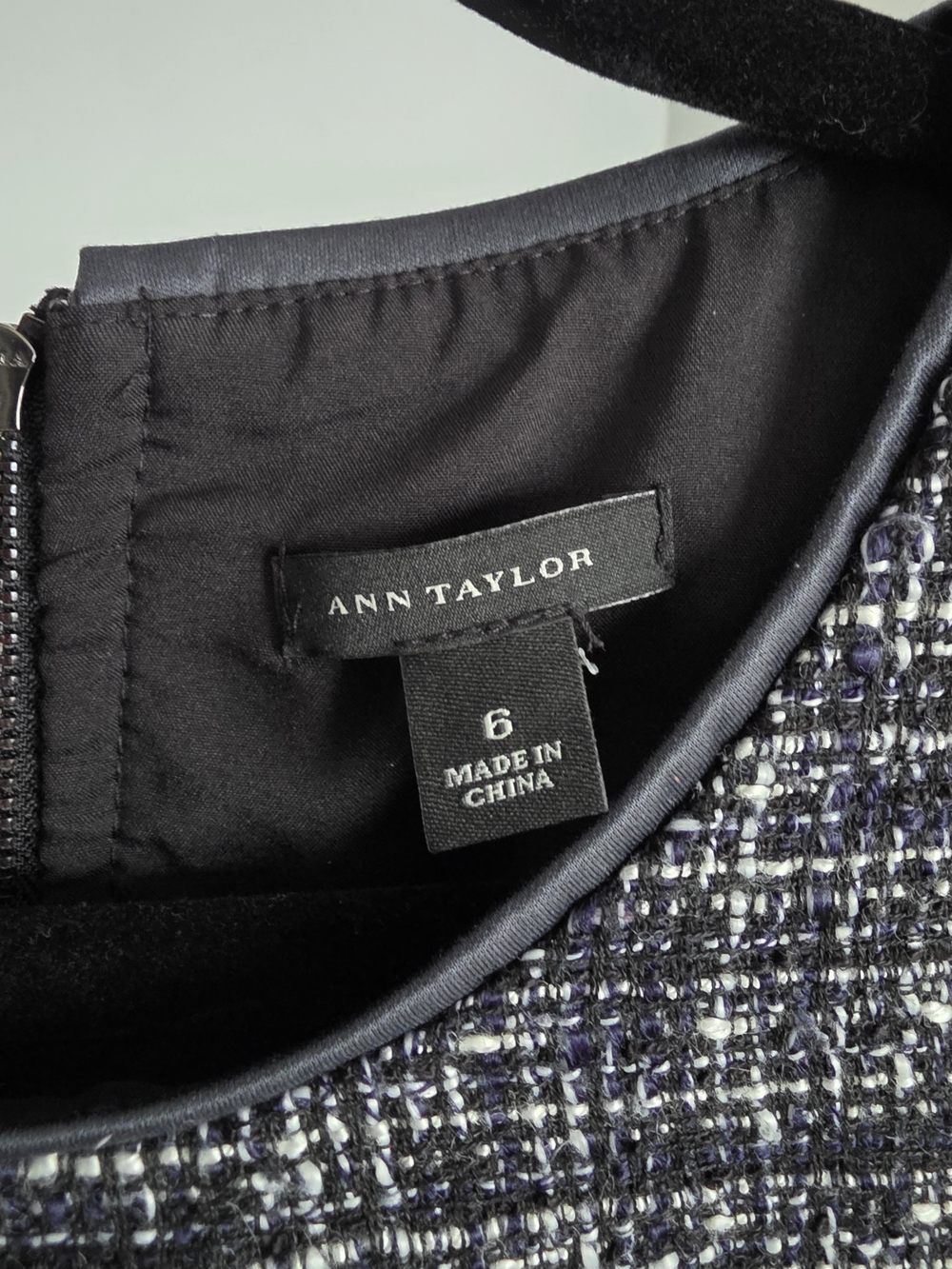 2x1 BOGO Ann Taylor Tweed Sheath Dress Faux Leather Trim Zip Pockets Size6 Black - Picture 4 of 11